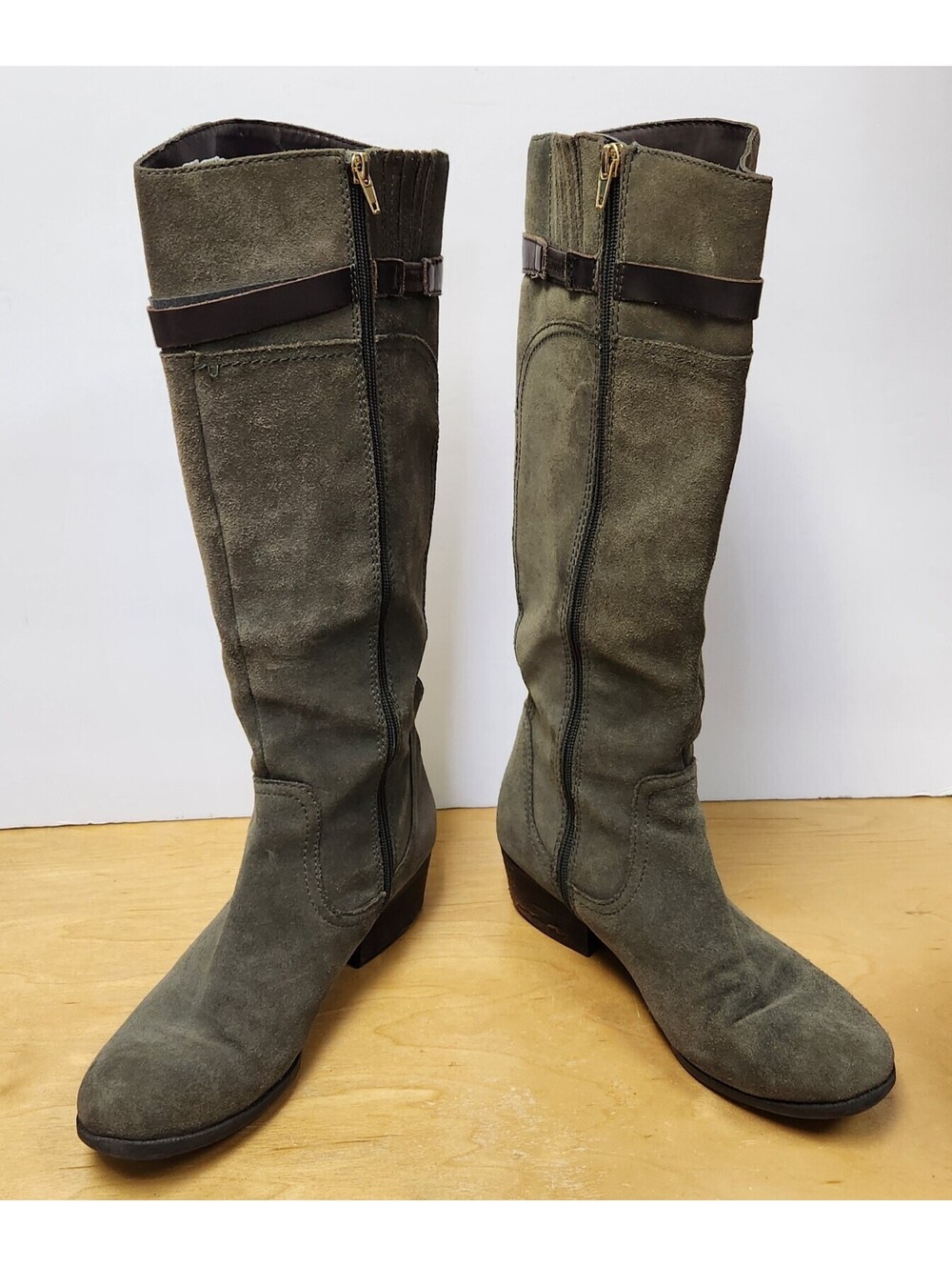 Audrey Brooke Abadore Knee High Suede Riding Boots Olive Green Women Size 8 M